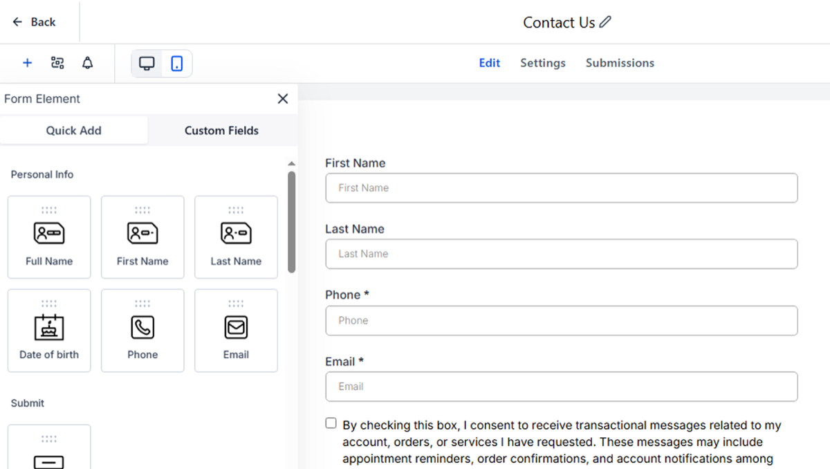 FOXAF CRM drag-and-drop lead capture form builder