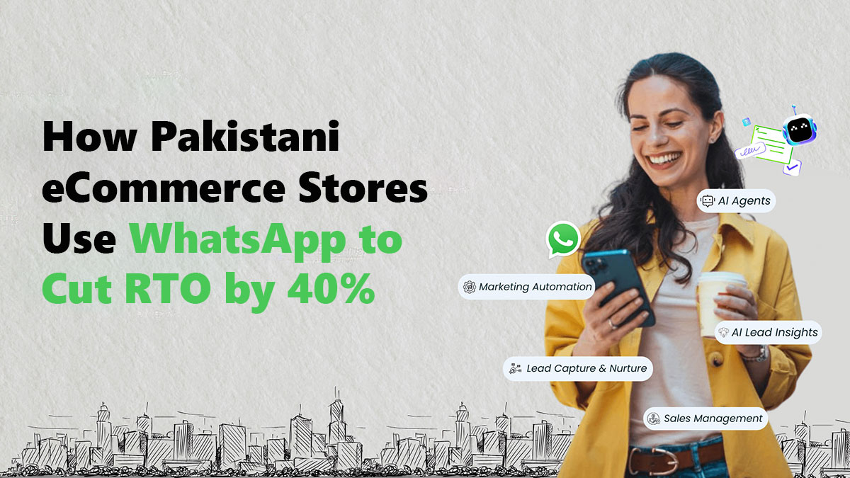 Pakistani real estate agent using WhatsApp CRM on laptop to manage property leads from DHA and Bahria Town
